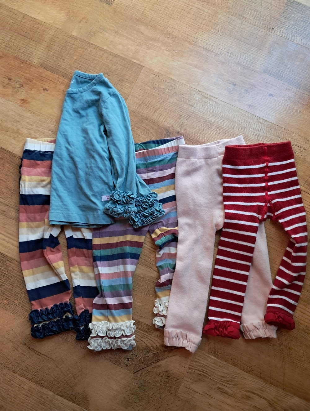 Girls Ruffle Butts Leggings & Ruffle Top Set - Teal, Pink, Red, Stripes